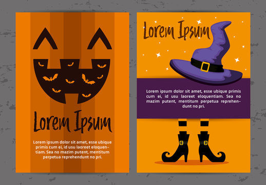 Orange Purple Halloween Party Invitation Template Design