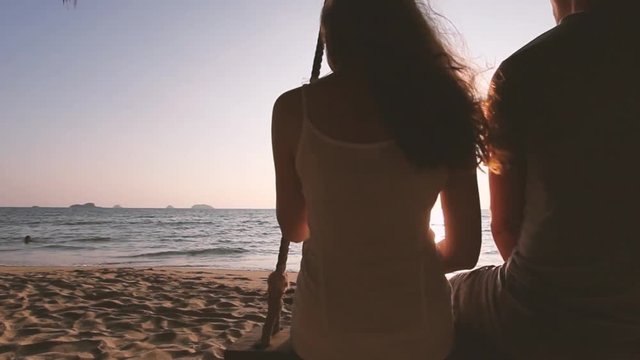 Happy honeymoon holidays, romantic couple on the beach, vacation travel.