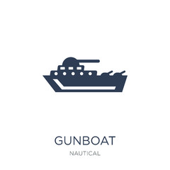 gunboat icon. Trendy flat vector gunboat icon on white background from Nautical collection