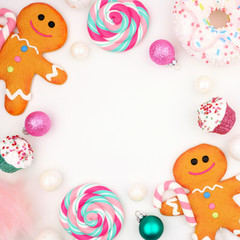 Pastel Christmas sweets theme square frame over a white background