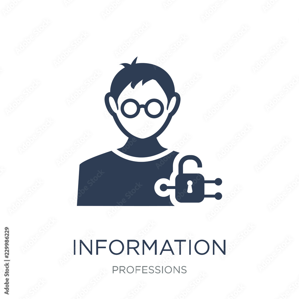 Poster information security analyst icon. trendy flat vector information security analyst icon on white bac