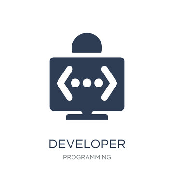 Developer icon. Trendy flat vector Developer icon on white background from Programming collection