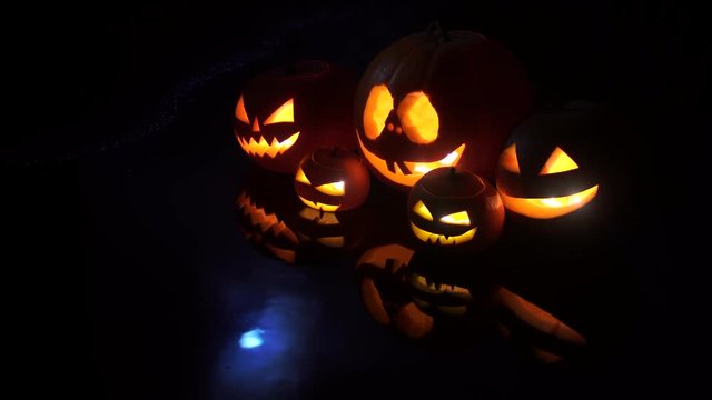 spooky pumpkins halloween lantern decoration dark candle light 
