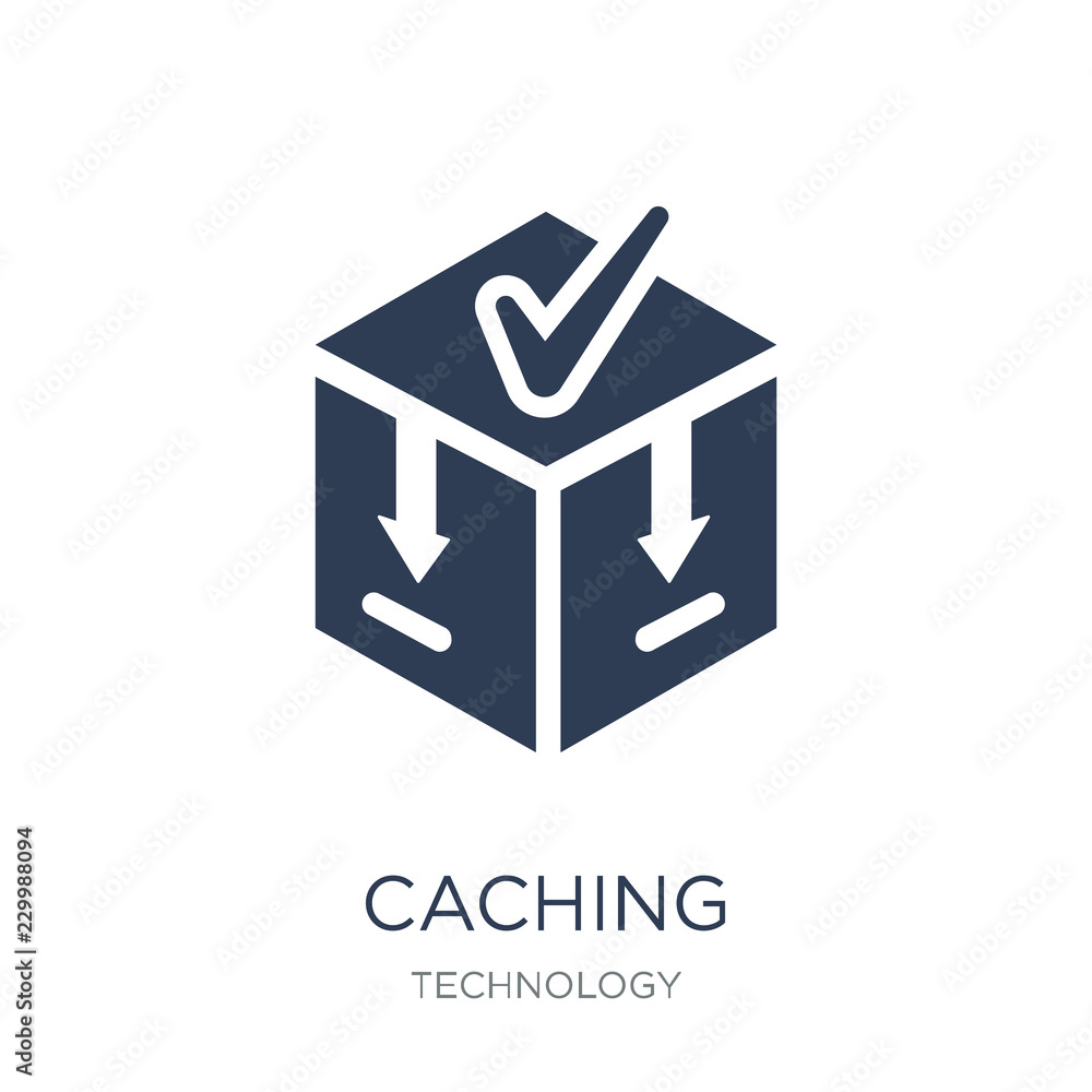 Poster caching icon. trendy flat vector caching icon on white background from technology collection