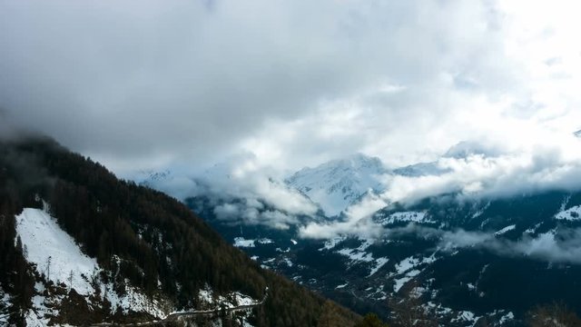 Timelapse with snowy peaks of Saint-Luc mountains, Switzerland, 4k. Part 1