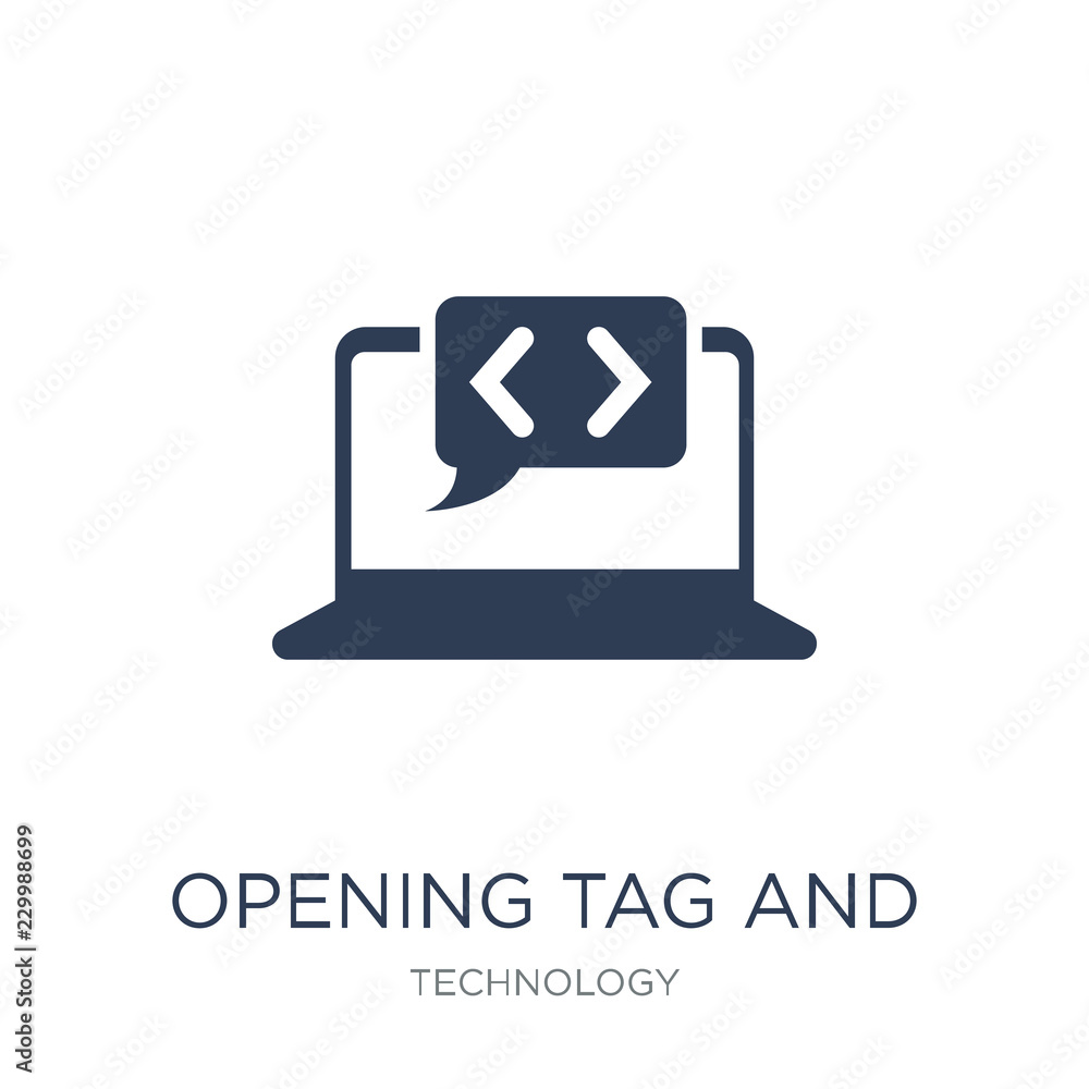 Poster opening tag and closing tags icon. trendy flat vector opening tag and closing tags icon on white bac