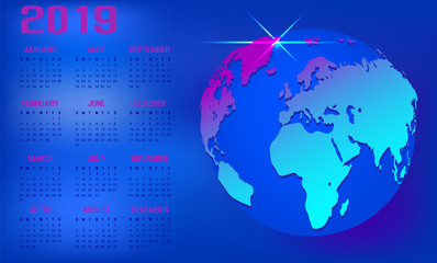 Print world map calendar 2019 map month abstract