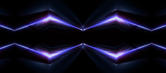 Neon lines on a dark background. Space background, lights space units. Abstract neon background,...