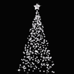 Christmas tree of stars on the transparent background. Silver Christmas tree as symbol of Happy New Year,Merry Christmas holiday celebration. Vector illustration