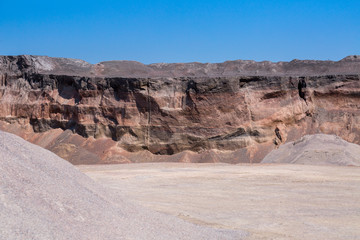 Gravel stone dumps in a quarry open pit mining. Processing plant for crushed stone and gravel. Mining and Quarry mining material.