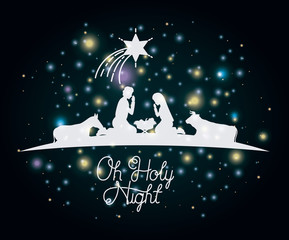 christmas card with holy family and animals