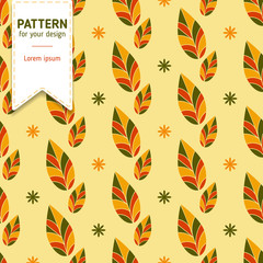 Autumn leaves seamless pattern. Simple vector illustration on yellow background