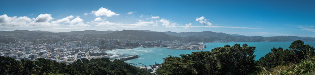 Fototapeta na wymiar Panoramic View of Wellington Harbour from Mount Victoria, Wellington, New Zealand