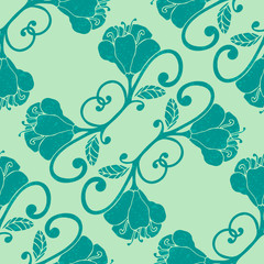 Colorful hand drawn floral seamless pattern with fantasy grunge flowers. Abstract background. Vector illustration.