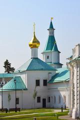 The fortress wall and eight towers of the New Jerusalem Monastery were built under the guidance of architect Yakov Bukhvostov in 1690. Russia, Istra, September 2018