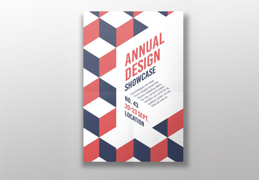 Poster Layout with Red and Blue Geometric Elements