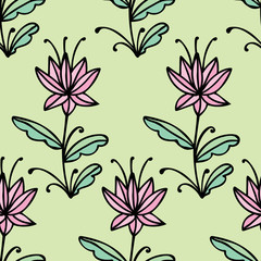 Floral seamless pattern with doodle flowers. Vector illustration.