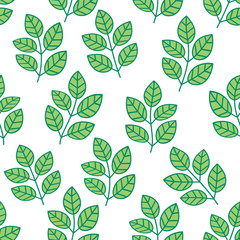 Green foliage seamless pattern. Floral background with branches and leaves. Vector illustration. 