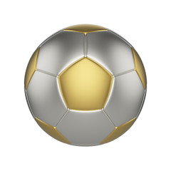 Soccer ball isolated on white background. Gold and silver football ball.