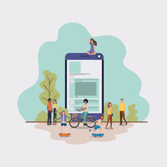 mini people working in smartphone