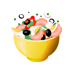 Green fresh salad of their various tasty vegetables in color bowls.