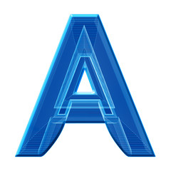 Letter A with unusual wireframe design in blue