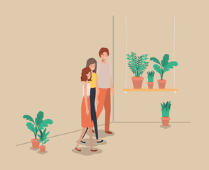 group of people with houseplants in shelf