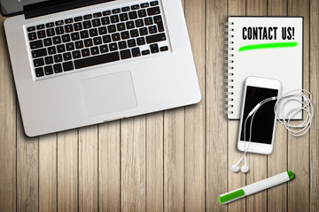 digital workspace with an organizer and the message "contact us"