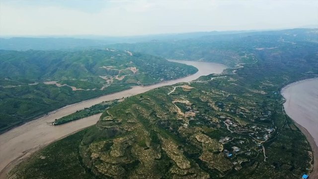 Aerial view of the splendid Qiankun Bay and Yellow River, Shanxi, China