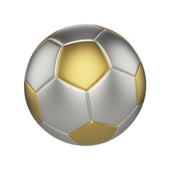 Soccer ball isolated on white background. Gold and silver football ball.