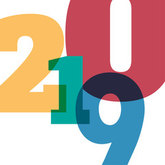 Happy new 2019 year. Greetings card. Colorful design. Vector illustration.