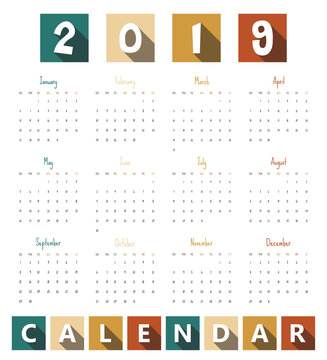 2019 Modern calendar template .Vector/illustration.