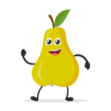 Happy smiling pear. Funny fruit concept. Flat cartoon character icon. Vector illustration.