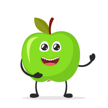 Happy smiling apple. Funny fruit concept. Flat cartoon character icon. Vector illustration.