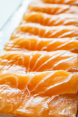 fresh salmon sashimi slice on plate ready to eat