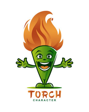 Cartoon torch mascot character with flaming head