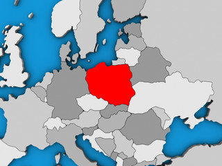 Fototapeta premium Poland on blue political 3D globe.