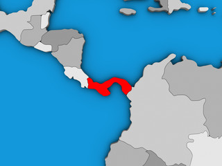 Panama on blue political 3D globe.