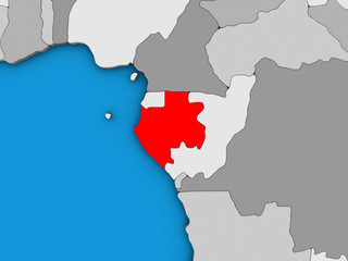 Gabon on blue political 3D globe.