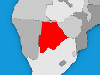 Botswana on blue political 3D globe.