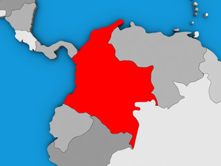 Colombia on blue political 3D globe.