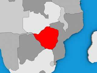 Zimbabwe on blue political 3D globe.