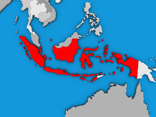 Indonesia on blue political 3D globe.