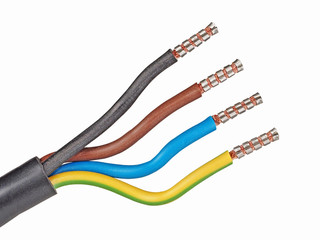 Copper electric wire isolated on a white background. cable