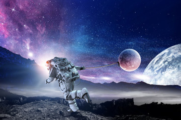 Spaceman steal planet. Mixed media