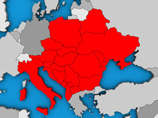 CEI countries on blue political 3D globe.