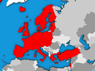 OECD European members on blue political 3D globe.