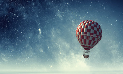 Air balloon in sky. Mixed media