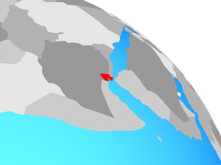 Djibouti on simple blue political globe.