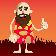 Cartoon caveman making thumbs up sign. Vector illustration of a man from the stone age.